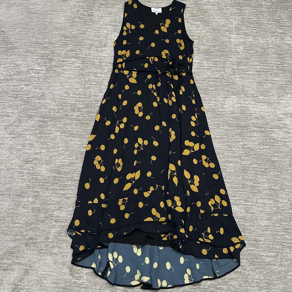 3.1 Phillip Lim Dress Womens 10 Blue Cherry Print Hi Low Fit Flare Sleeveless